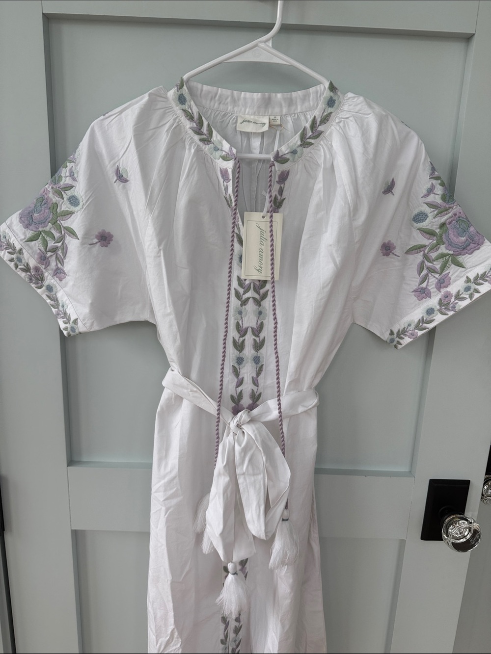 New NWT Julia Amory x AERIN Dress Embroidered Floral Caftan Tunic Midi Dress - Picture 8 of 13
